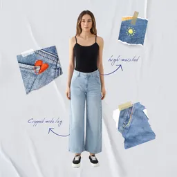 DAWN BLINK High Waist Culotte Jeans - Light Blue - Art on Broken Pieces - Light Blue / 31 / 28 – Produktbild 1 von 1