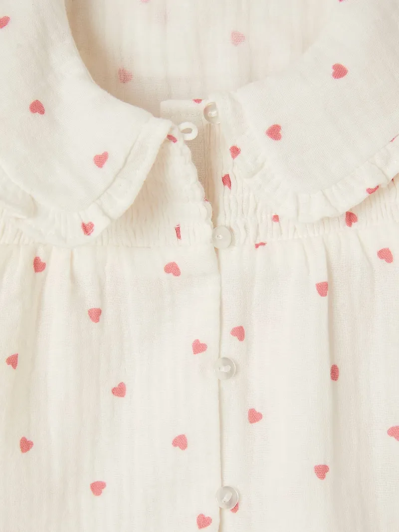 Vertbaudet Mädchen Baby Bluse aus Musselin mit Herzen, Wollweiß, – Produktbild 4 von 4