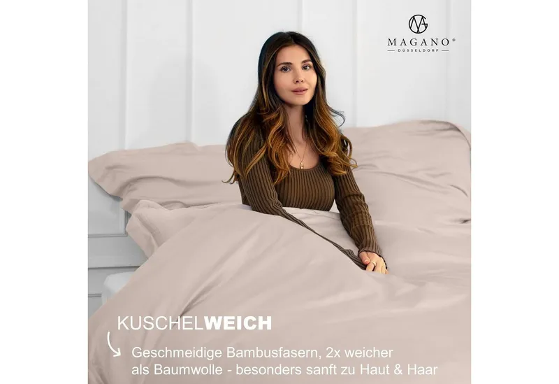 MAGANO Spannbettlaken Bambus & Baumwolle Satin, Luxus Bettlaken, Gummizug: rundum, 400 TC Luxusqualität, Hypoallergen, Thermoregulierend, Braun, – Produktbild 2 von 5