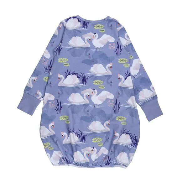 Walkiddy Mädchen Langarmkleid GOTS zertifiziert – 95% Bio-Baumwolle, Lila mit Wolkenmotiv, weich & bequem | Walkiddy – Produktbild 2 von 2
