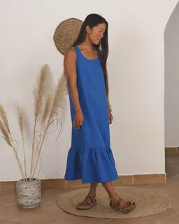 MATONA Matona Langes Kleid mit Rüschen für Frauen aus Leinen / Frill Dress – Produktbild 1 von 1