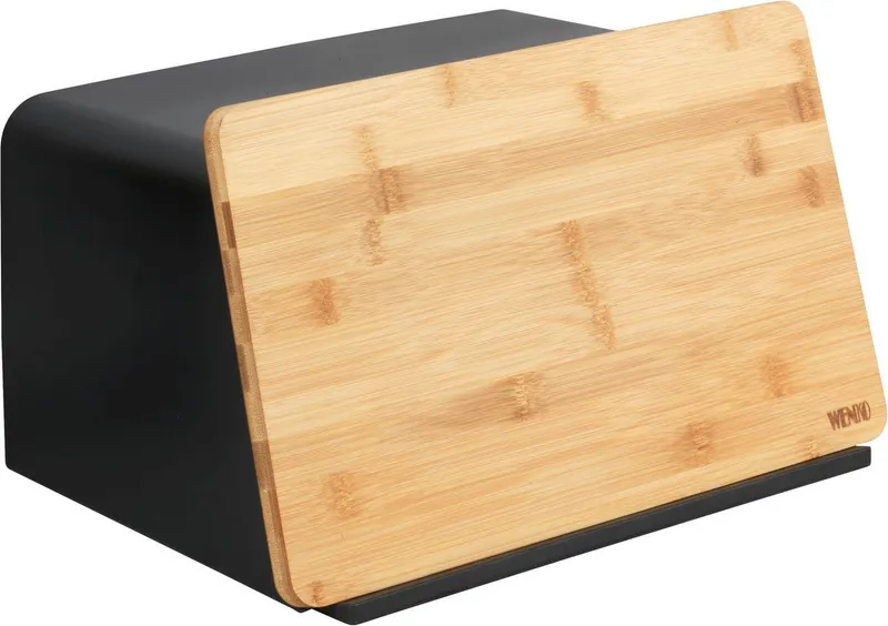 Wenko Wenko Brotkasten Modell Kubo, Bambus, Kunststoff, (1-tlg), moderne Brotbox mit integriertem Schneidebrett als Deckel, Braun|schwarz, – Produktbild 2 von 5