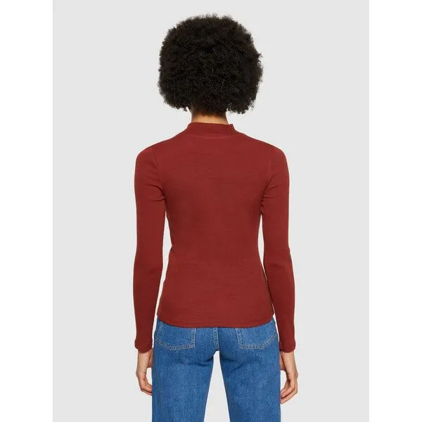 KnowledgeCotton Apparel KnowledgeCotton Apparel Langarmshirt - Rib high neck long sleeved - aus Bio-Baumwolle, Rot (fired-brick), – Produktbild 2 von 4