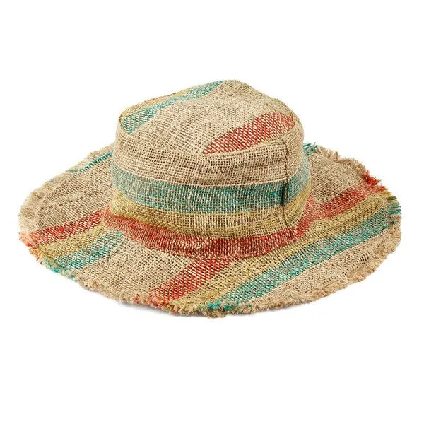 short'n'pietz short'n'pietz Sommerhut aus Hanf, Beige rot gelb türkis gestreif, – Produktbild 1 von 4