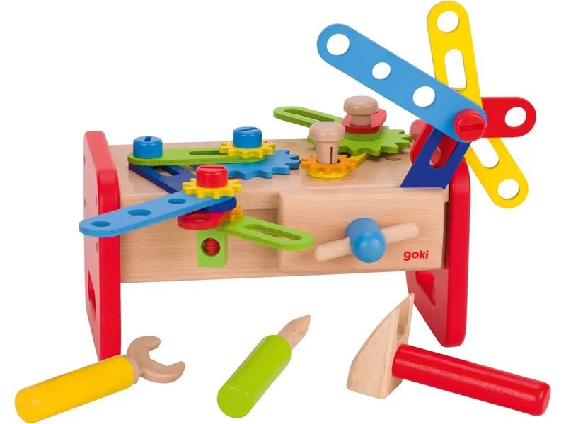 Goki Goki Kinder Werkbank Werkzeugkiste aus Holz 36-teilig 27 x 20 x 15 cm, Mehrfarbig, – Produktbild 2 von 2