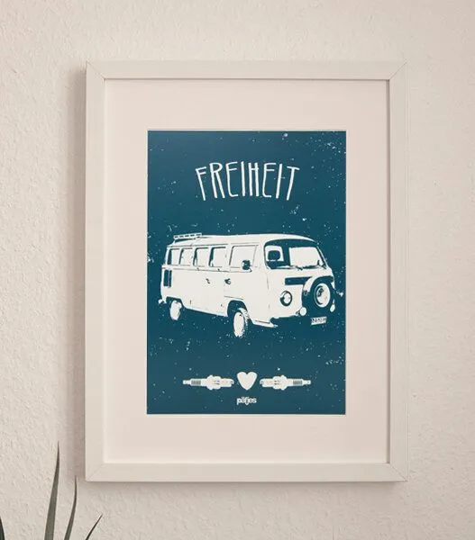 päfjes päfjes Freiheit - Bus Poster A4, Blau, – Produktbild 1 von 2