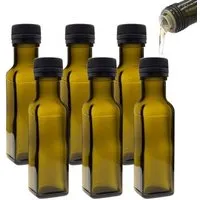 mikken mikken 6er Set Ölflaschen 100 ml - 750 ml mit Ausgießer braune / grüne Glasflasche mit Dosierer Dosierflasche inkl. 6 Etiketten – Produktbild 1 von 1