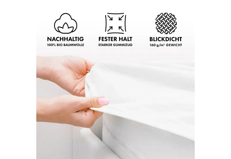 Jacobson Spannbettlaken BIO, Jersey Spannbetttuch, Bettlaken 160 g/m², 100% BIO-Baumwolle, Gummizug: rundum, Weiß, – Produktbild 4 von 8