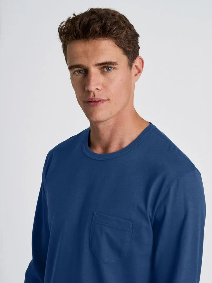CALIDA CALIDA Schlafanzug Relax Imprint 2 (2 tlg) Langarm-Shirt & Hose mit geradem Bein, Blau, – Produktbild 5 von 5