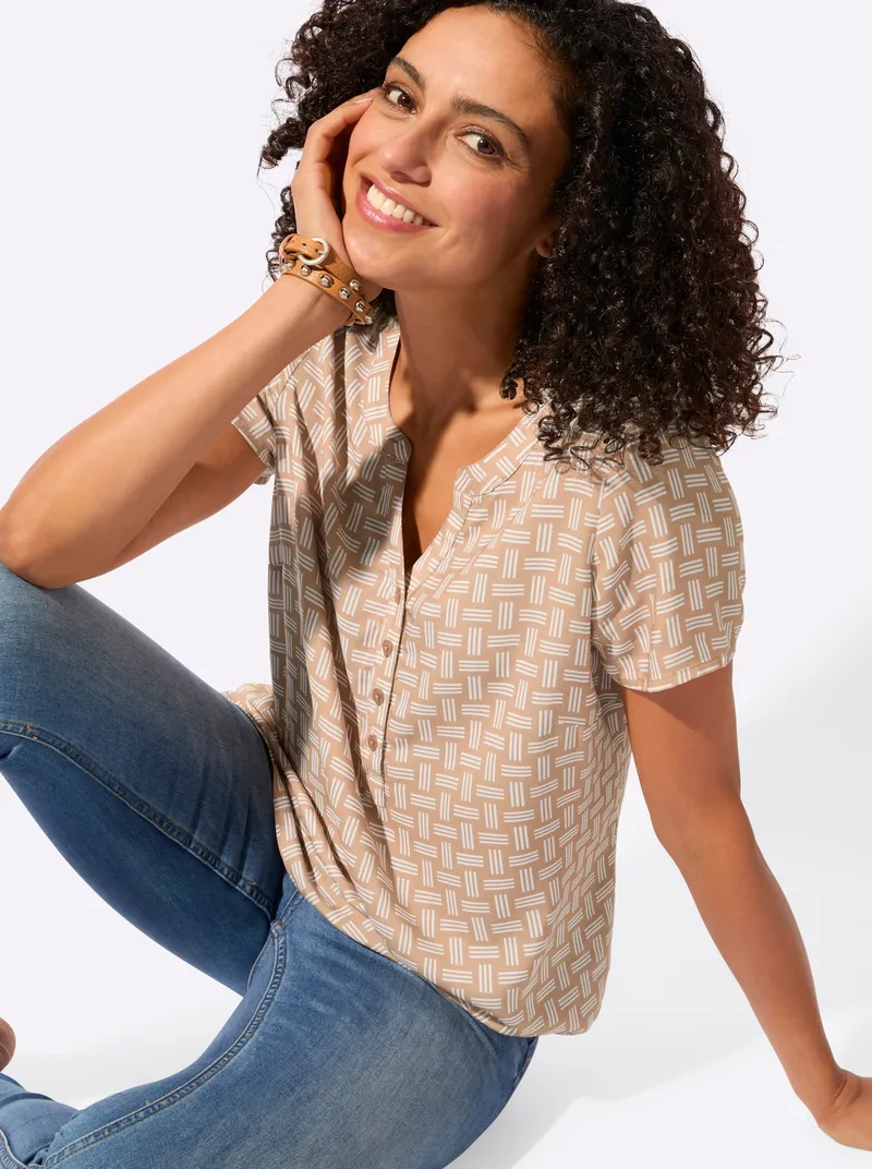 Witt Druckbluse camel-ecru-bedruckt, Camel-ecru-bedruckt, – Produktbild 2 von 2