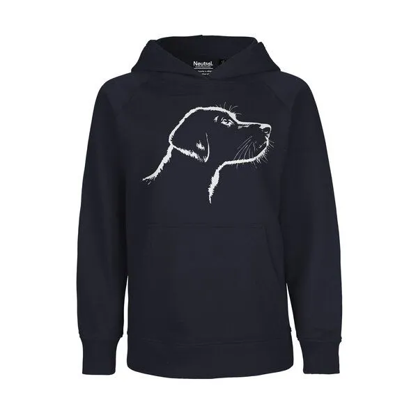HANDGEDRUCKT HANDGEDRUCKT "Fellnase" Kinder-Hoody aus reiner Biobauwolle (kbA) Hund, Navyblue, – Produktbild 1 von 4