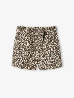 Vertbaudet Twill-Shorts mit Bindegürtel und leicht ausgefranstem Beinabschluss Mädchen vanille leo – Produktbild 1 von 1