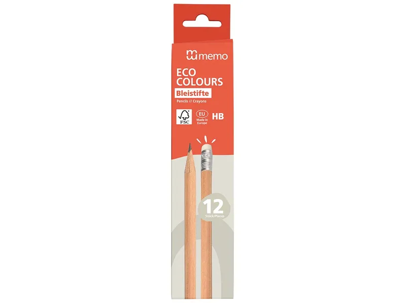 Memo memo Bleistift "ECO COLOURS" mit Radiertip, FSC-zertifiziert, 12 Stk. – Produktbild 1 von 1