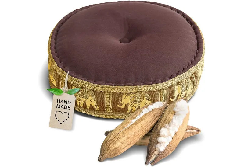 livasia Meditationskissen Zafukissen groß (Deluxe) - 45x15cm, Kapok, vegan, handgefertigt, Braun, – Produktbild 1 von 5