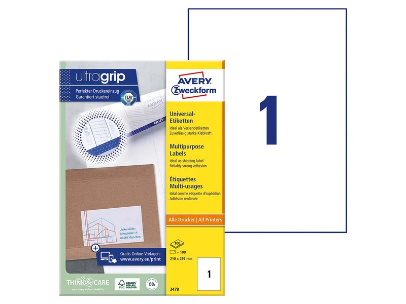 Avery Zweckform 100 Zweckform Etiketten 210 x 297 mm, A4 – Produktbild 2 von 3