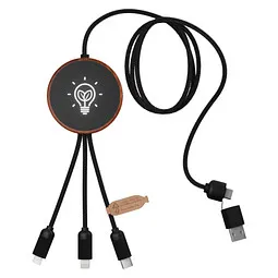 SCX.design SCX.design C40 5-in-1 Ladekabel aus rPET mit 10W Ladepad und Leuchtlogo, holz – Produktbild 1 von 1