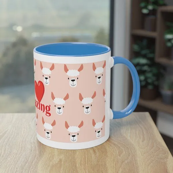PepMelon Lama Tasse mit Farbe innen, Be Llamazing, lustige Lama Weihnachtstasse, Hellblau, – Produktbild 4 von 4