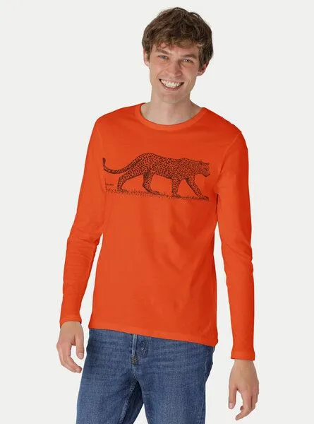 Peaces.bio - handbedruckte Biomode Peaces.bio - handbedruckte Biomode Bio-Herren-Langarmshirt "Leopard", Orange, – Produktbild 2 von 3