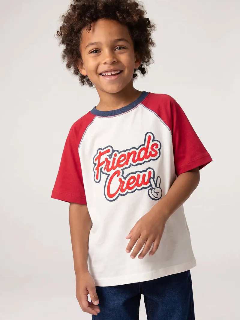 Vertbaudet T-Shirt mit Raglanärmeln Friends Crew Jungen, Rot, – Produktbild 1 von 3