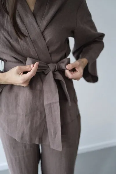 gust. gust. Kimono aus Leinen - Linen Kimono - 100% Bio-Leinen, Cocoa (braun), – Produktbild 4 von 4