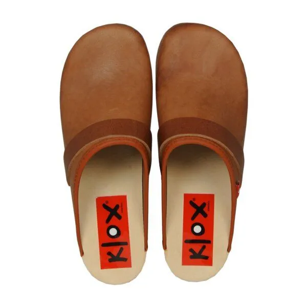 Klox Klox Original Clog - handgemachter Holzclog mit pflanzlich gegerbtem Leder, Braun (cognac), – Produktbild 2 von 3