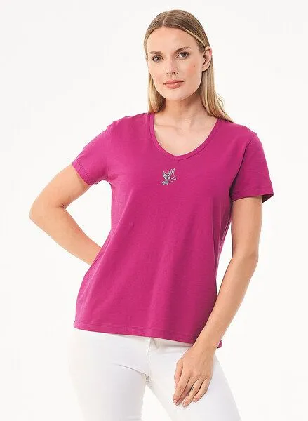 ORGANICATION ORGANICATION T-Shirt aus Bio-Baumwolle mit Stickerei, Pink(raspberry pink), – Produktbild 1 von 4