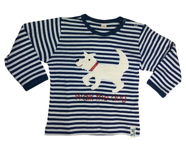 Pat und Patty Pat und Patty Gestreiftes Kinder Langarmshirt aus Bio-Baumwolle „Hund“ blau/weiss ,HUD-9 – Produktbild 2 von 3