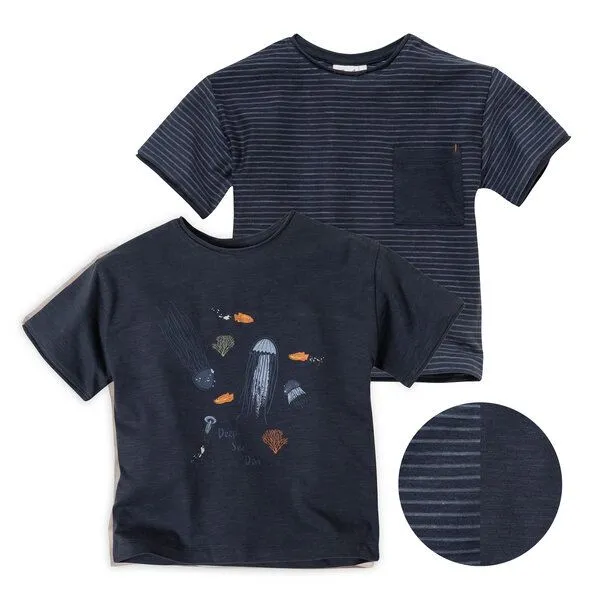 People Wear Organic People Wear Organic Doppelpack T-Shirts, dunkelblau mit Quallenprint; Bio-Baumwolle – Produktbild 1 von 3