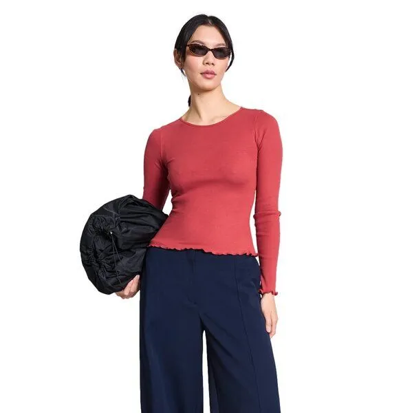 JAN N JUNE JAN N JUNE Minirib Longsleeve AVERSA, Mid red, – Produktbild 1 von 4