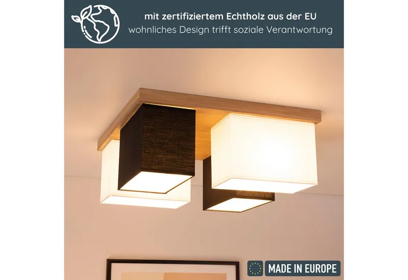 MeLiTec LED Deckenleuchte Paloma D129 Holz, Holz Deckenleuchte Paloma D129, Schwarz, – Produktbild 1 von 5