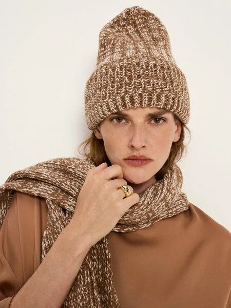 LANIUS LANIUS Strickmütze aus Bio-Schurwolle und Bio-Baumwolle, Brown/ off white, – Produktbild 1 von 4
