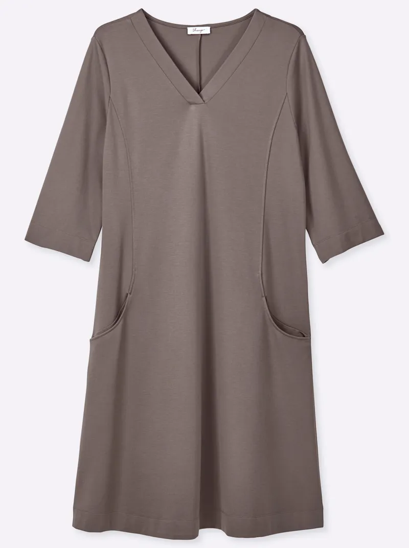 sheego Jerseykleid, Dunkeltaupe, – Produktbild 1 von 2