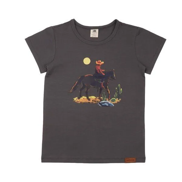Walkiddy Kinder T-Shirt GOTS zertifiziert Bio-Baumwolle Anthrazit Cowboy-Motiv „The Cowboy“ Kurzarm weich – Walkiddy – Produktbild 1 von 2