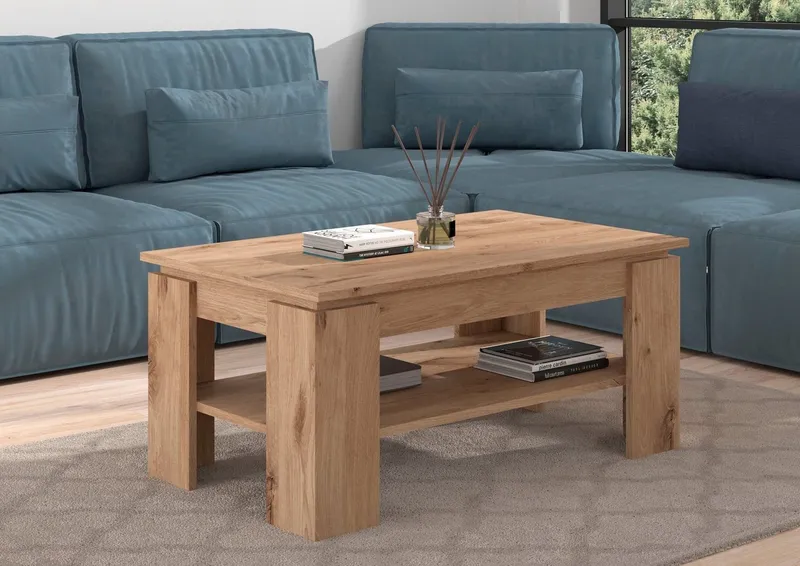 Home affaire Couchtisch Kalmar, rechteckig, 100 x 60 cm, 1 Ablageboden, Sofatisch, Beistelltisch, Kaffetisch, Wohnzimmertisch, coffee table, Braun, – Produktbild 3 von 5