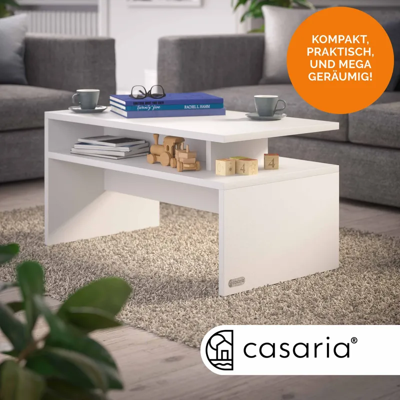 Casaria® Couchtisch Sacramento Weiß 95x55x50cm, Weiß, – Produktbild 1 von 2