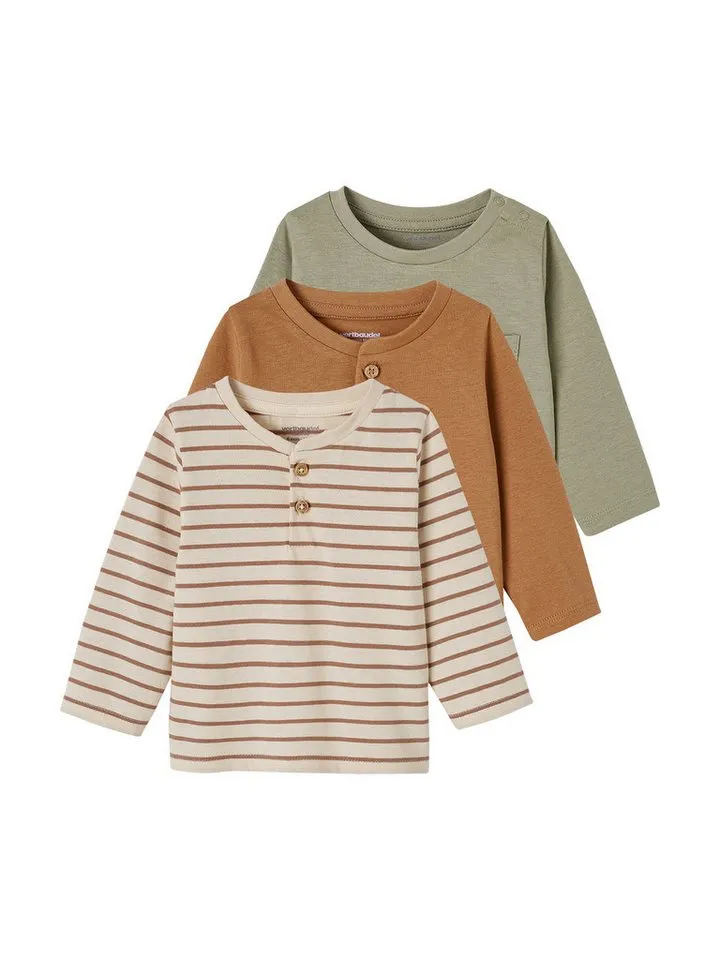 Vertbaudet Vertbaudet Langarmshirt 3er-Pack Baby Langarmshirts BASIC 3er-Pack, Beige, – Produktbild 1 von 2
