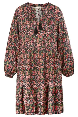 Himalaya Clothing Midikleid Verspieltes Kleid Damen mit Allover-Print aus hochwertiger Viskose Komfortables Blusenkleid langarm mit Muster – Produktbild 1 von 1