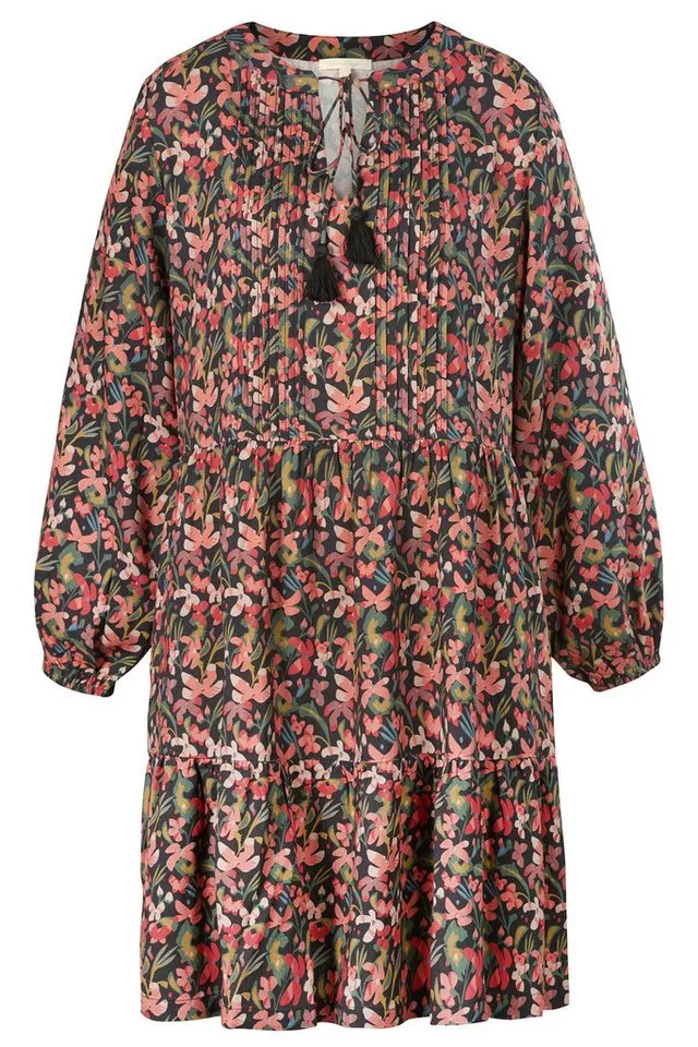Himalaya Clothing Midikleid Verspieltes Kleid Damen mit Allover-Print aus hochwertiger Viskose Komfortables Blusenkleid langarm mit Muster, Rosa, – Produktbild 1 von 5