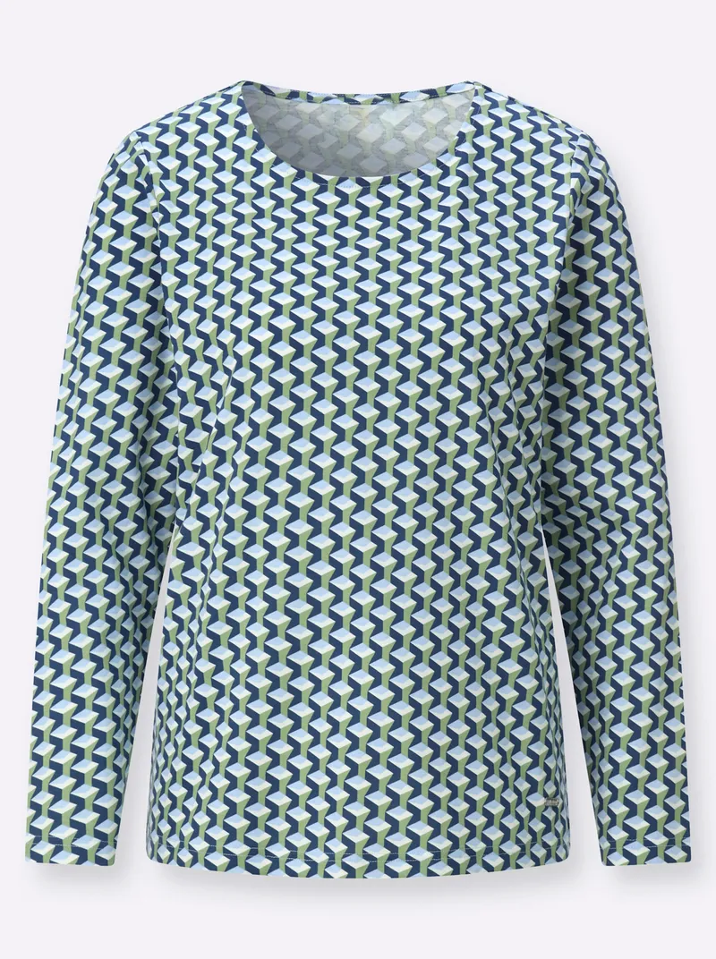 Witt Rundhalsshirt dunkelblau-eucalyptus-bedruckt, Dunkelblau-eucalyptus-bedruckt, – Produktbild 2 von 2