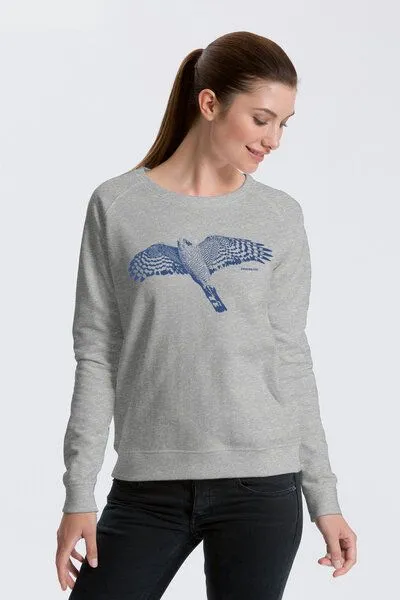 Peaces.bio - handbedruckte Biomode Peaces.bio - handbedruckte Biomode Bio Damen-Sweatshirt Sperber, Hellgrau, – Produktbild 2 von 2