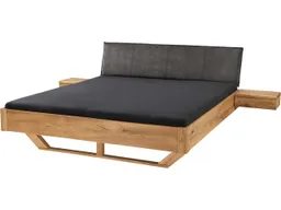 Massivholzbett 'Bolle' mit Holzkufen und Polsterkopfteil, 200 x 200, Wildeiche – Produktbild 1 von 1