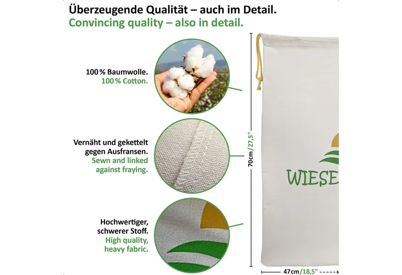 WIESEN.design Wäschesack Set, Baumwollbeutel mit Kordelzug, verstärkte Nähte, außergewöhnliche Grammatur von 280g/m² - EINZIGARTIG – Produktbild 3 von 5