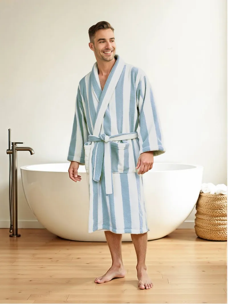 Vertbaudet Damen/Herren Bademantel STRANDKORB Capsule FAMILY personalisierbar, Blau gestreift, – Produktbild 4 von 4