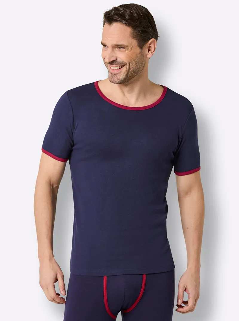 wäschepur men Shirt marine + dunkelrot, Marine + dunkelrot, – Produktbild 2 von 3