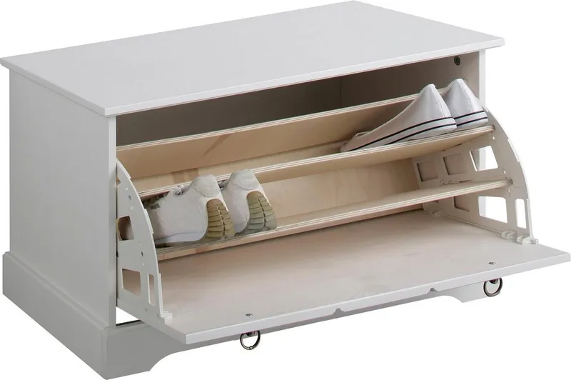 OTTO home Schuhtruhe Klera, Schuhbank, mit dekorativen Fräsungen, Lanhausstil (Made in Europe), Breite 81 cm, aus massiver Kiefer, FSC®-zertifiziert, Weiß, – Produktbild 5 von 5