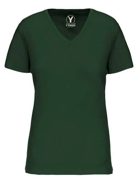 YTWOO YTWOO Basic Damen T-Shirt mit V-Ausschnitt aus Bio-Baumwolle in Conversion, Forest green, – Produktbild 2 von 2