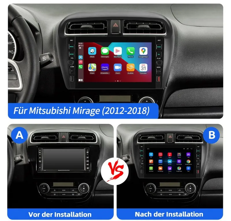 ESSGOO Für Mitsubishi Mirage Space Star Android 15 Navi Carplay Autoradio (RDS, Digitalradio (DAB), FM, AM), Schwarz, – Produktbild 5 von 5