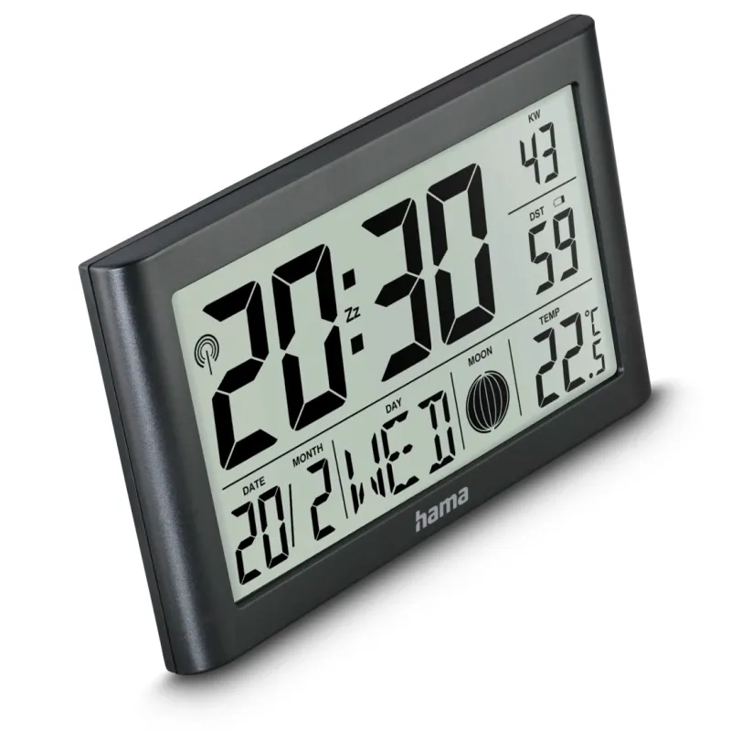 Hama Hama Digitale Wanduhr "Martinique", Funkuhr mit Thermometer, Schwarz, – Produktbild 2 von 4