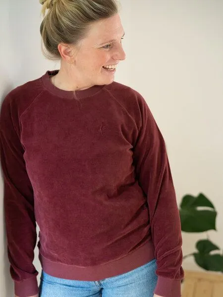 FUXBAU FUXBAU Frauen Samt Sweater, Bordeaux, – Produktbild 4 von 4