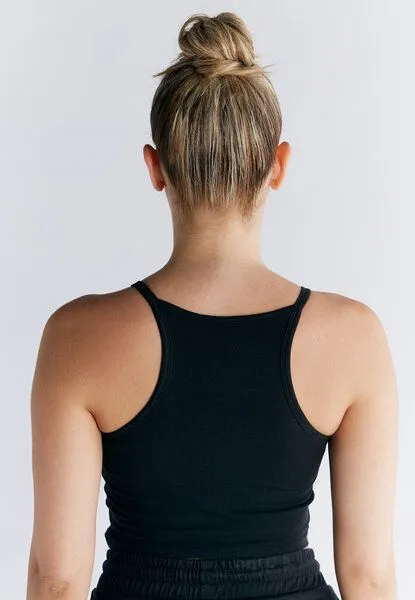 Leela Cotton Leela Cotton Damen Crop Tops Bio-Baumwolle mit integriertem Bustier Sport BH, Schwarz, – Produktbild 3 von 4